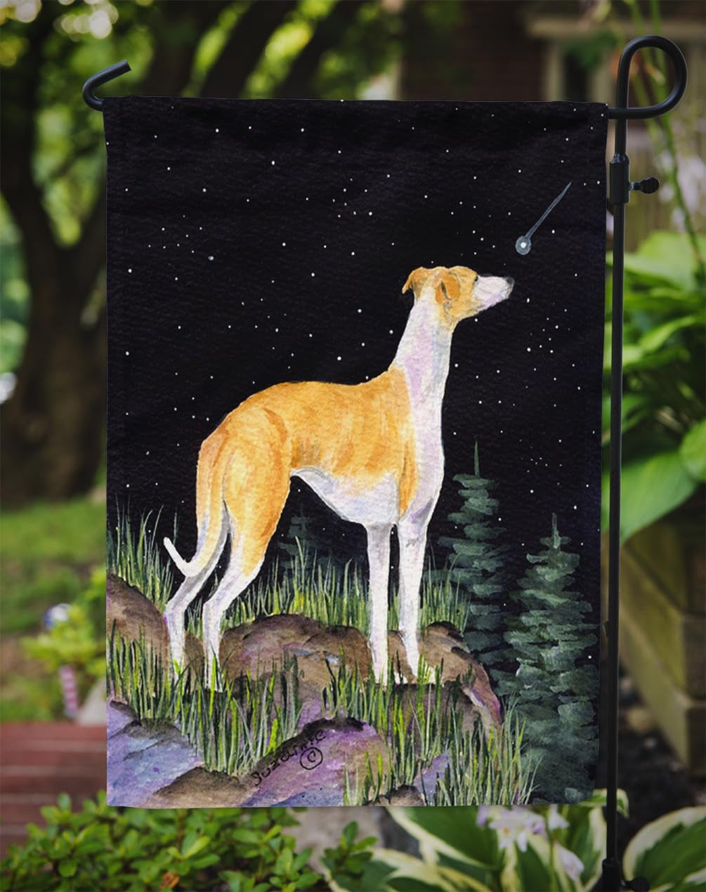 SS8492GF Starry Night Whippet Garden Flag Mailbox Flag Decorative Yard Flag Banner outside Patio Artwork Yard Flower Beds, Garden Size, Multicolor